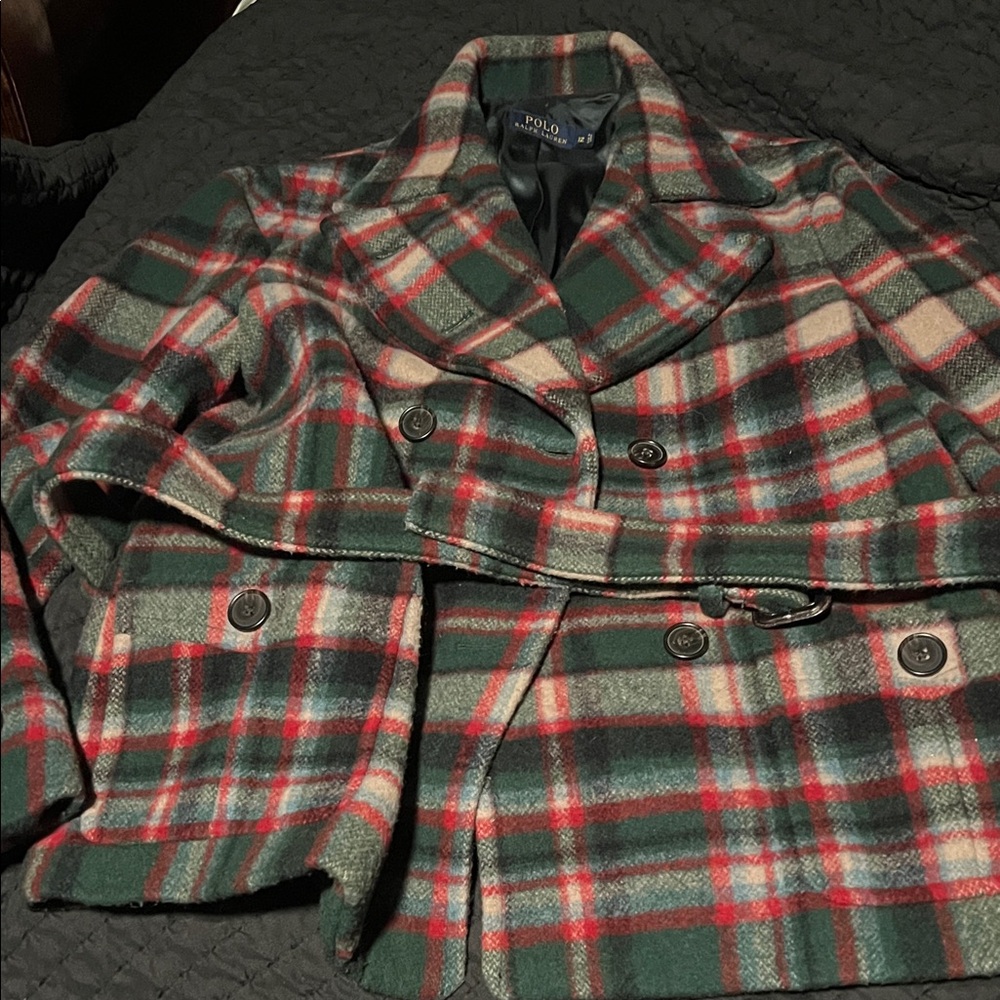 Polo by Ralph Lauren Women's Red and Green Plaid Pea Coat